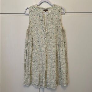 GUC Lilla P Cotton Cream/Blue/Brown Sleeveless Sundress Mini Dress